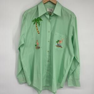 Vintage Top Women’s Embroidered Flamingos Palm Tree Rhinestone Electric Grandma